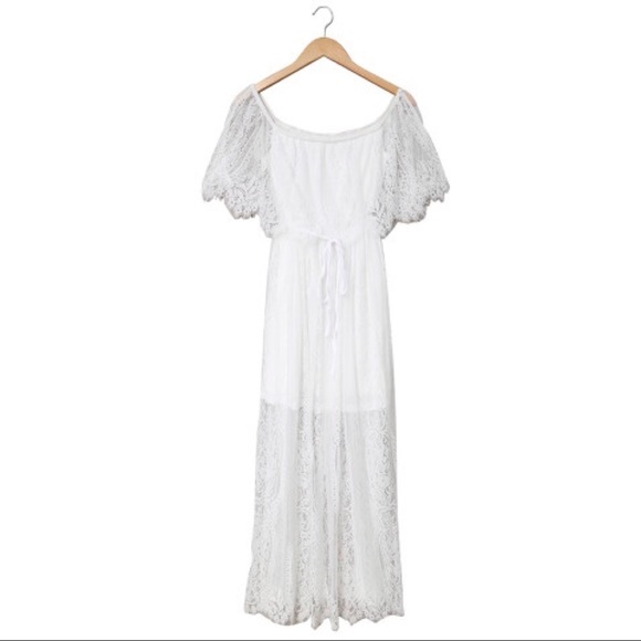 White Off The Shoulder Lace Maxi Dress - Picture 5 of 7